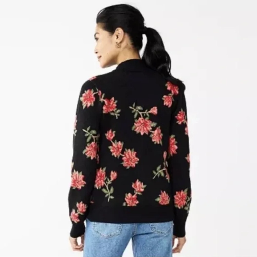 Draper James RSVP Southern Floral Button Front Cardigan Women's Black Coral